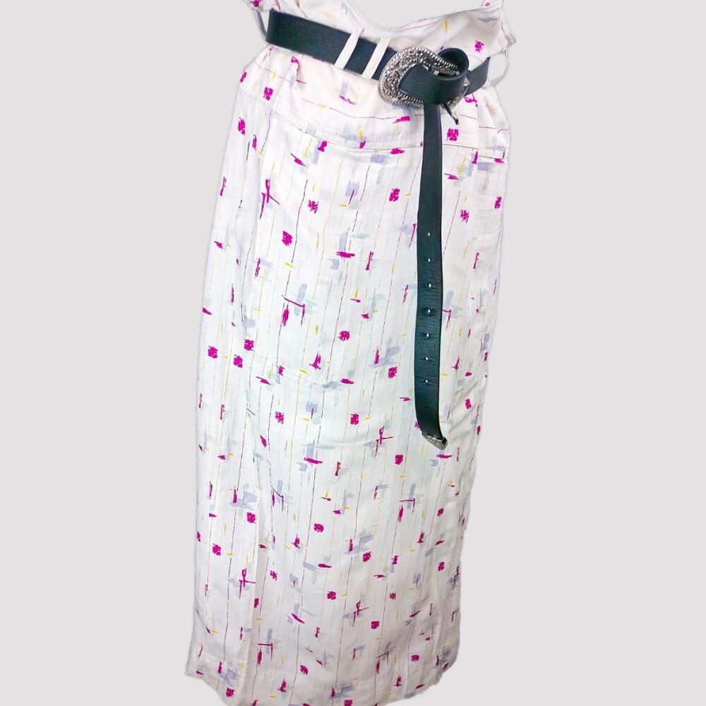 Ann Taylor Linen Vintage Abstract Paper bag Maxi Skirt